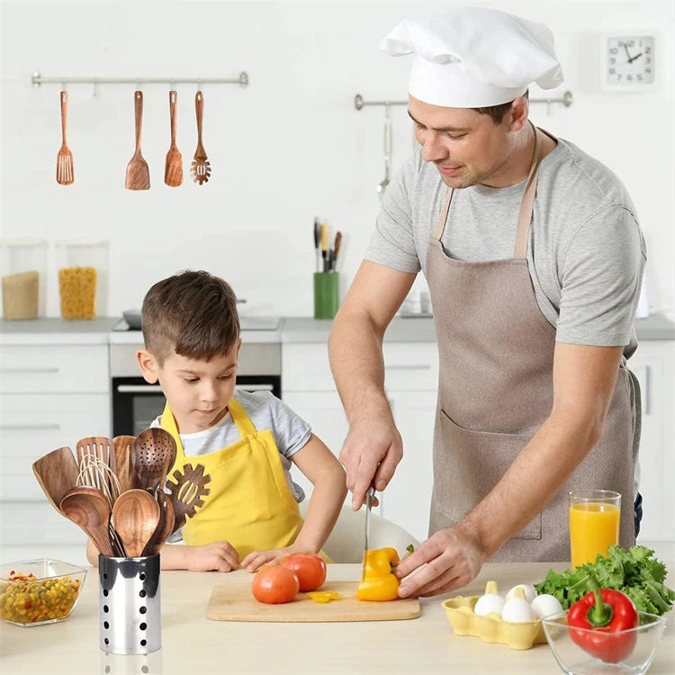 10-Piece Natural Teak Wooden Kitchen Utensil Set