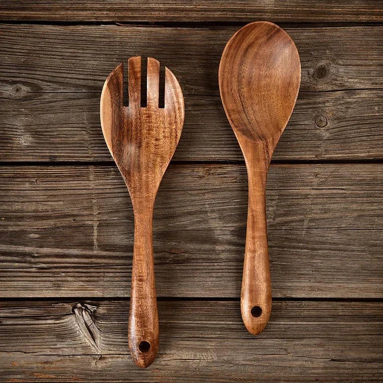 Oakory acacia wooden salad spoon and fork set for serving fresh salads