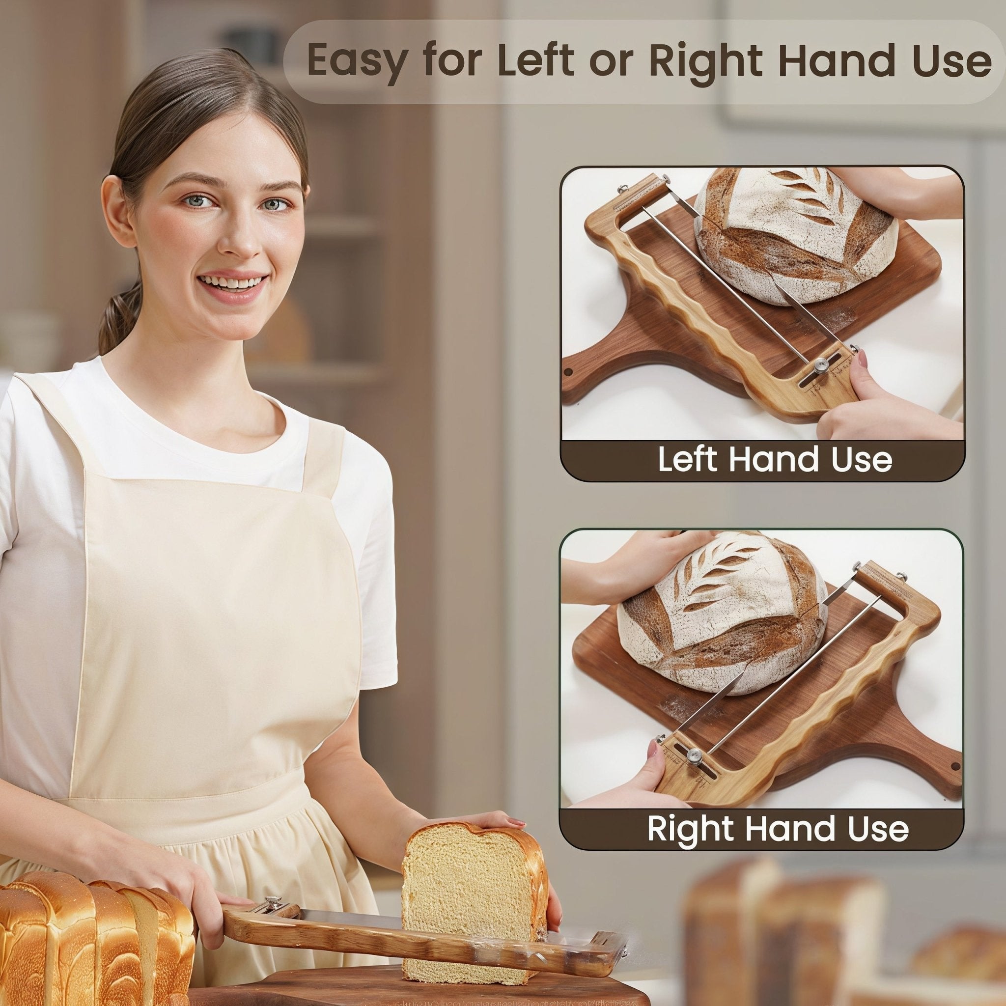 Adjustable Bamboo Bread Slicer - Serrated Sourdough Bow Knife