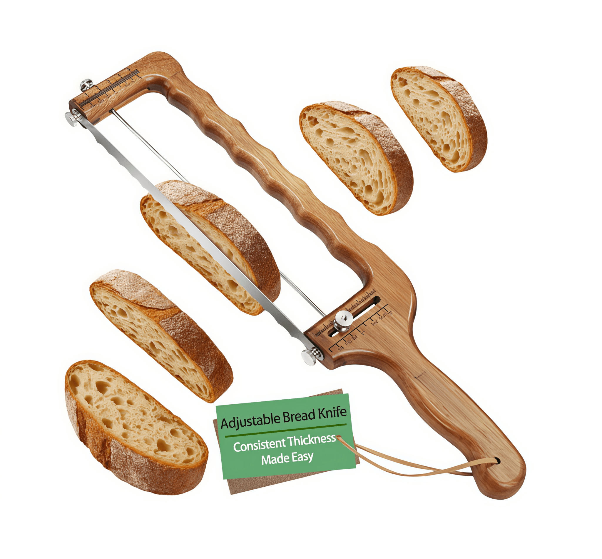 Adjustable Bamboo Bread Slicer - Serrated Sourdough Bow Knife