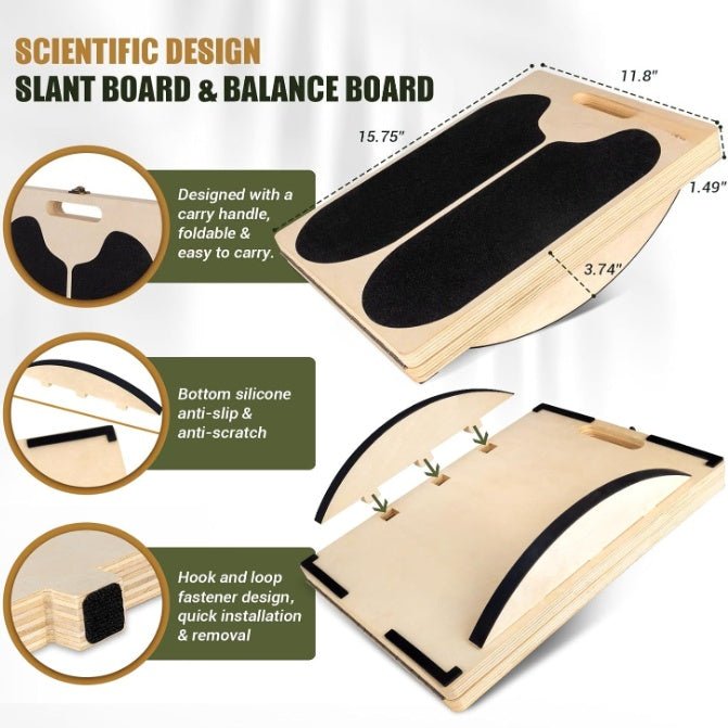 Adjustable Wooden Slant Board & Balance Board for Calf Stretching