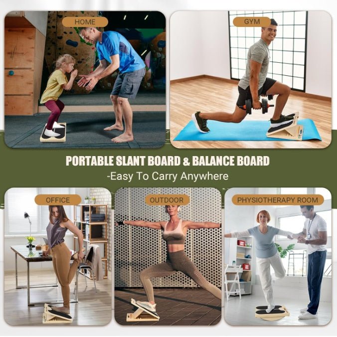 Adjustable Wooden Slant Board & Balance Board for Calf Stretching