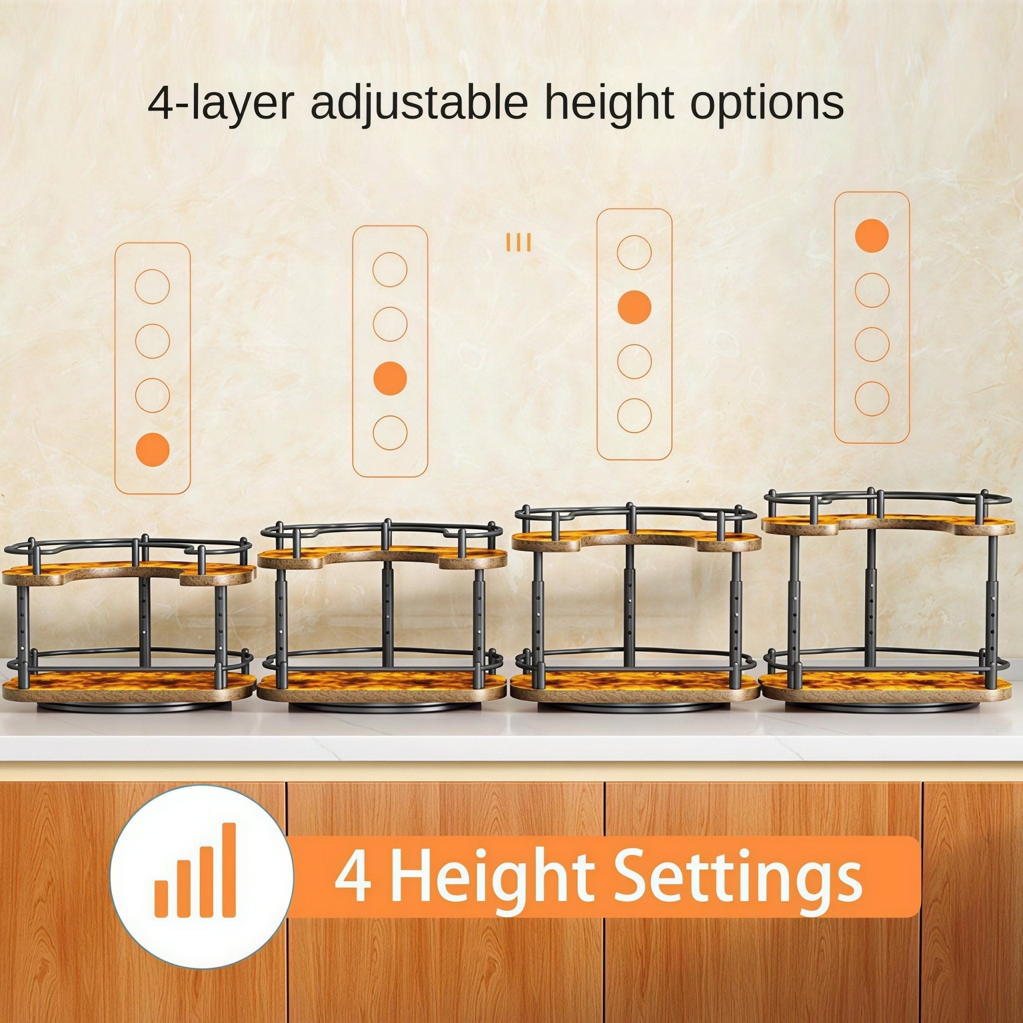 Oakory revolving spice rack with 4 adjustable height options, space-saving design