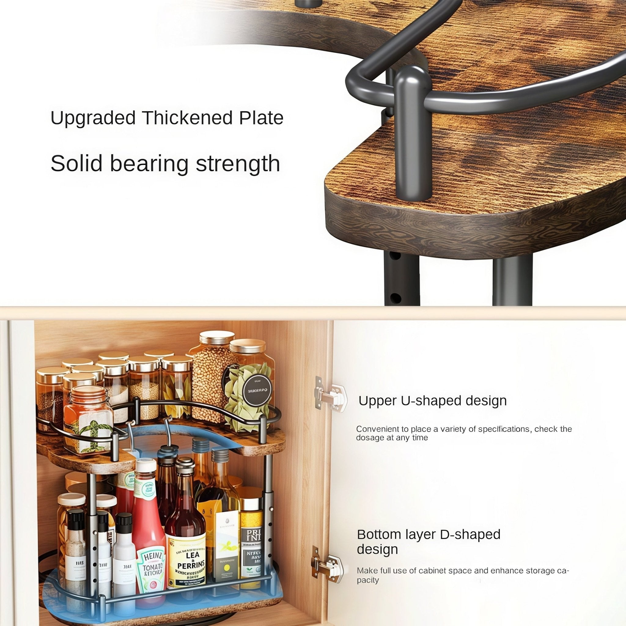 Oakory D-shape spice organizer with upgraded thickened plate and U/D-shaped shelves for cabinet fit