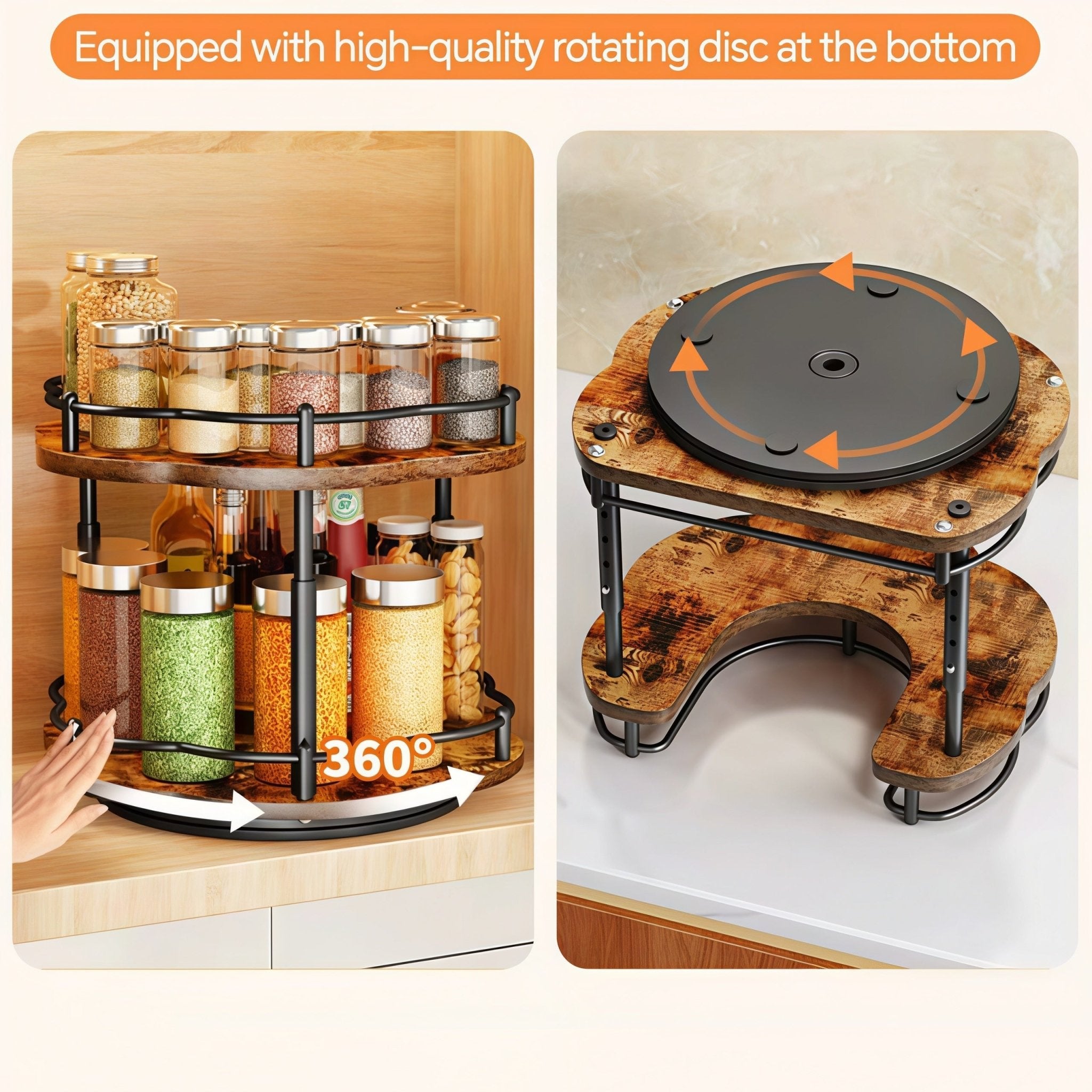 Oakory D-shape spice organizer with 360° rotating disc for easy access to spices