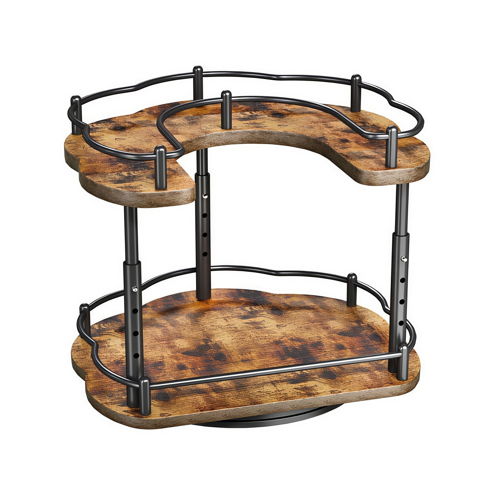 Oakory D-shape 2-tier revolving spice organizer with rustic wood finish, adjustable height
