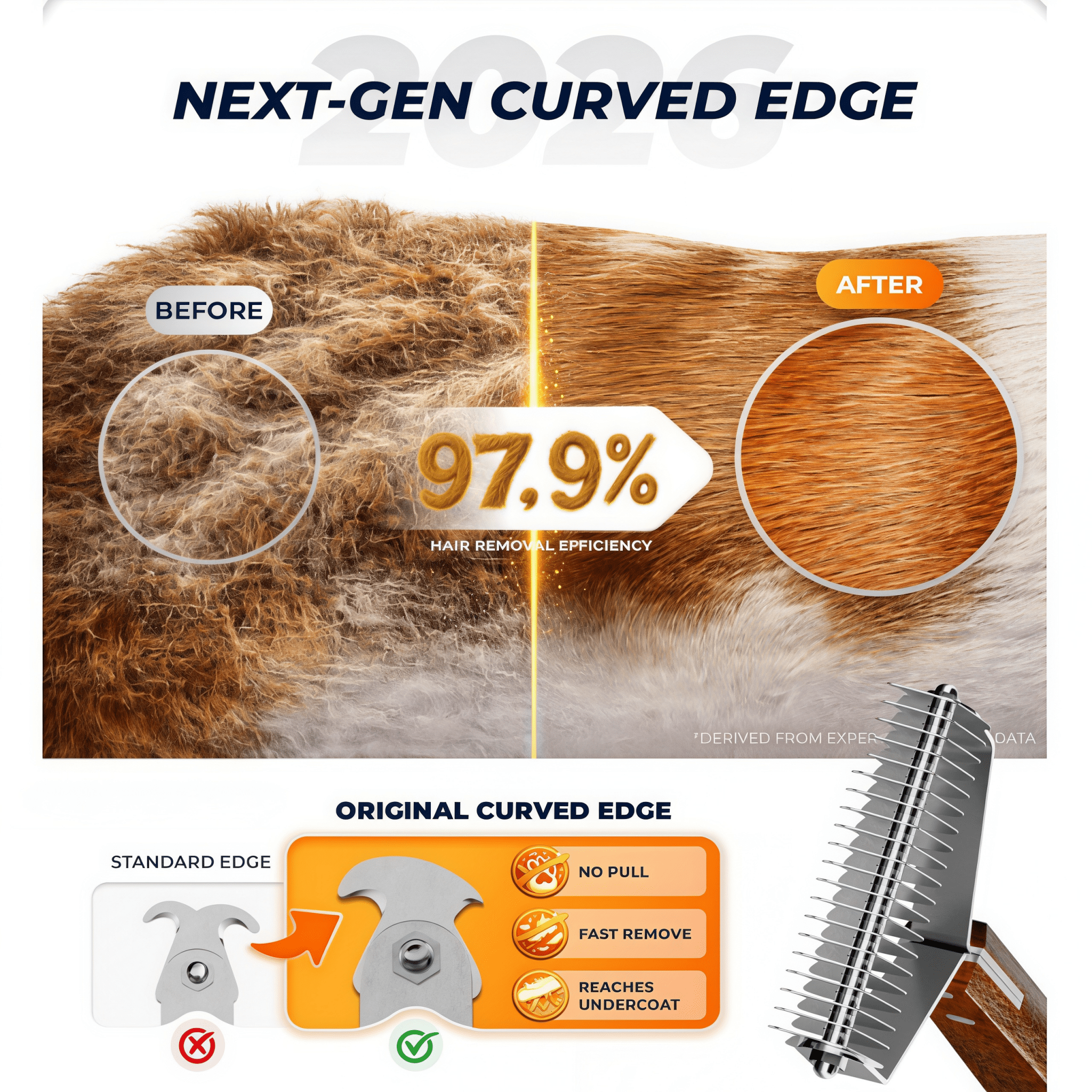 Extra Large 2 - Sided Undercoat Rake for Dogs & Cats - Oakory