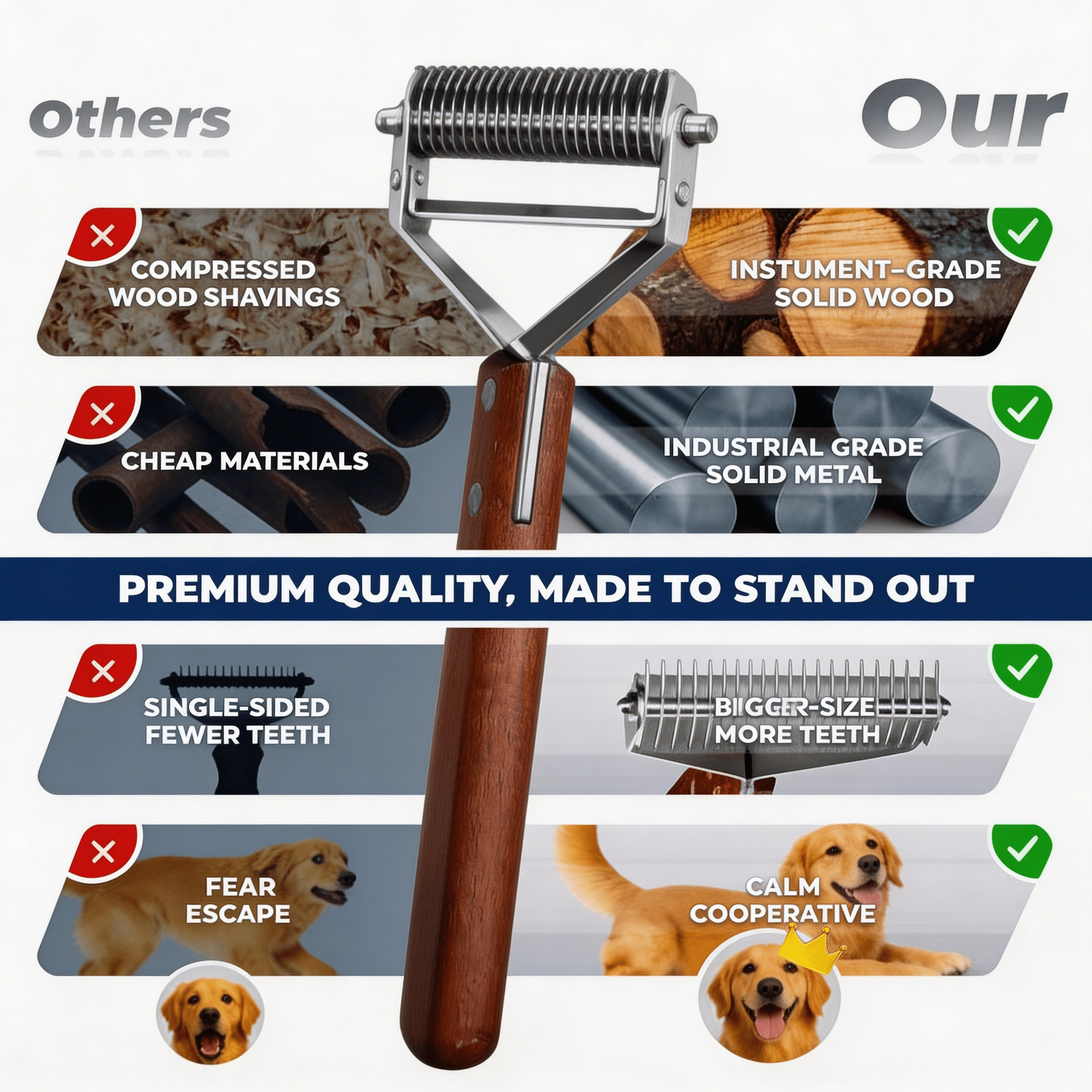 Extra Large 2 - Sided Undercoat Rake for Dogs & Cats - Oakory