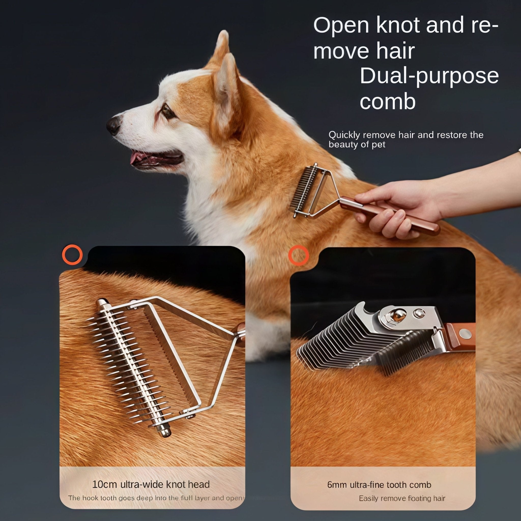 Extra Large 2 - Sided Undercoat Rake for Dogs & Cats - Oakory