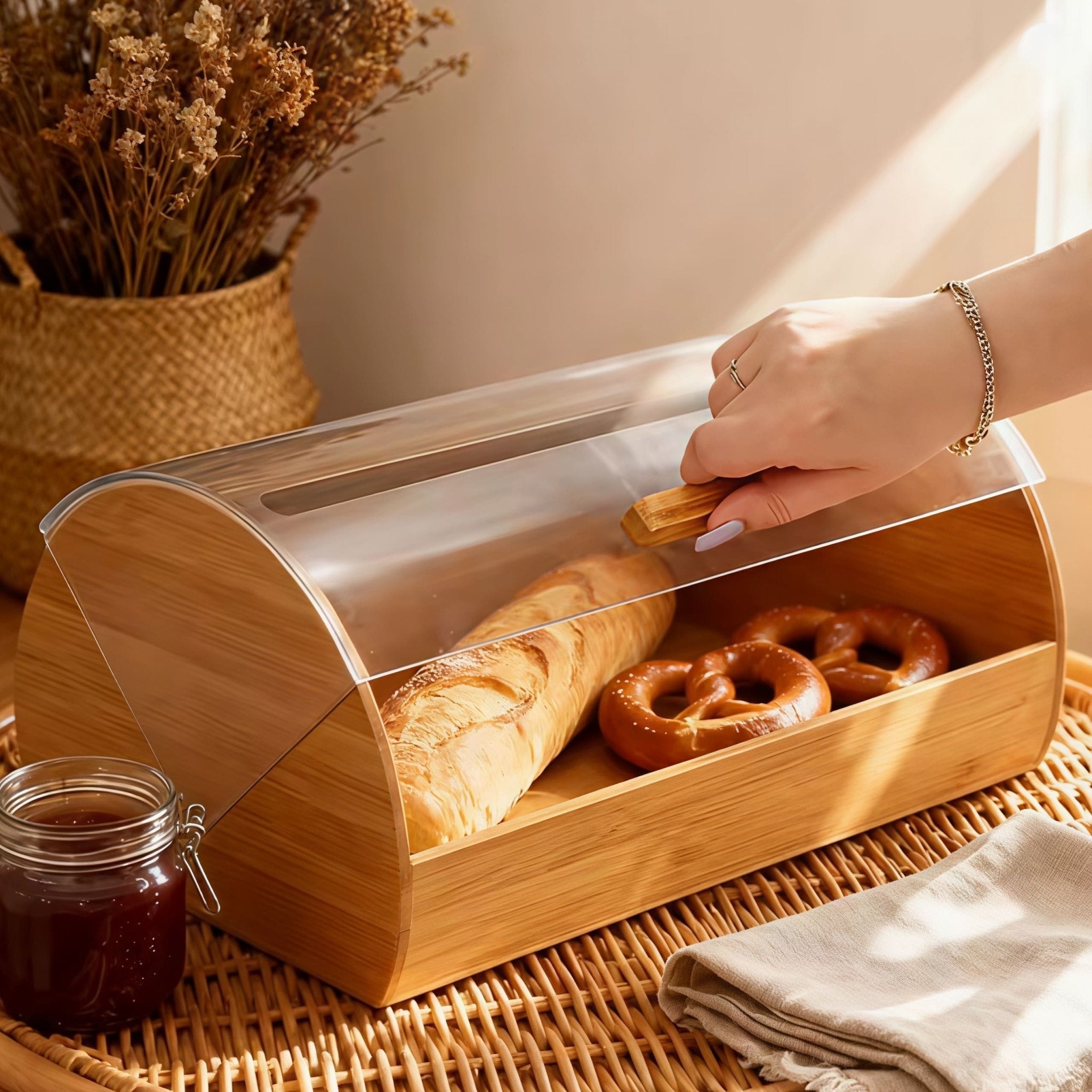 Large Bamboo Bread Box & Countertop Food Storage Bin