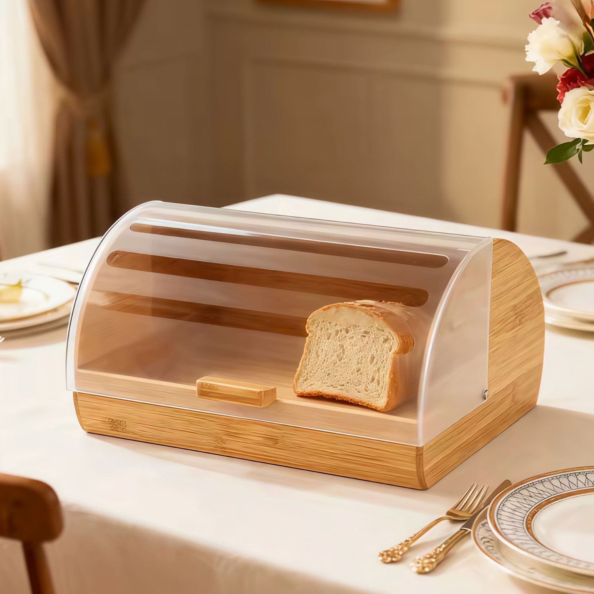 Large Bamboo Bread Box & Countertop Food Storage Bin