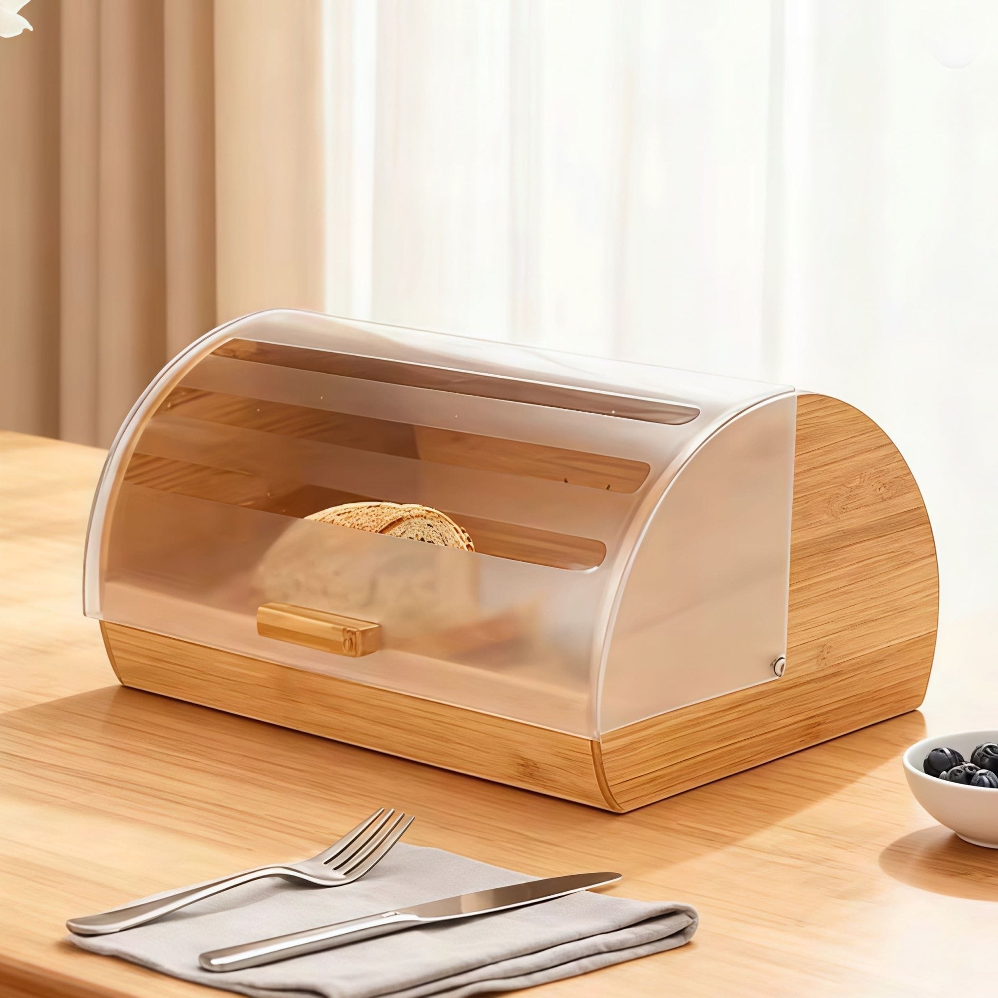 Large Bamboo Bread Box & Countertop Food Storage Bin