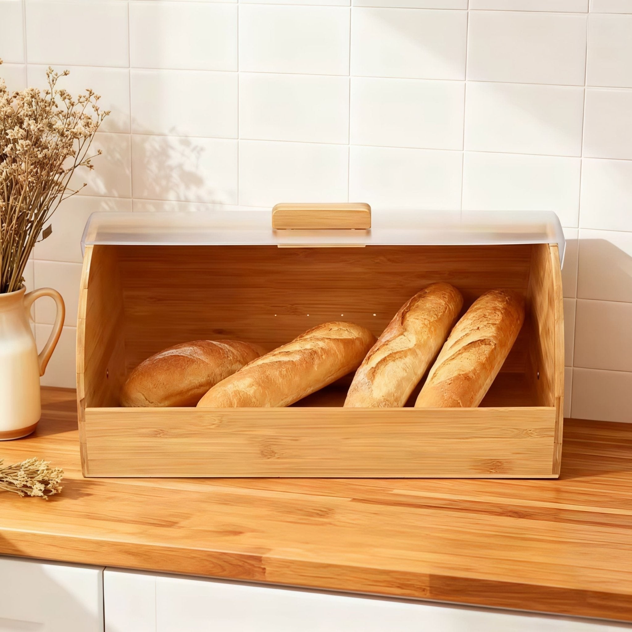 Large Bamboo Bread Box & Countertop Food Storage Bin