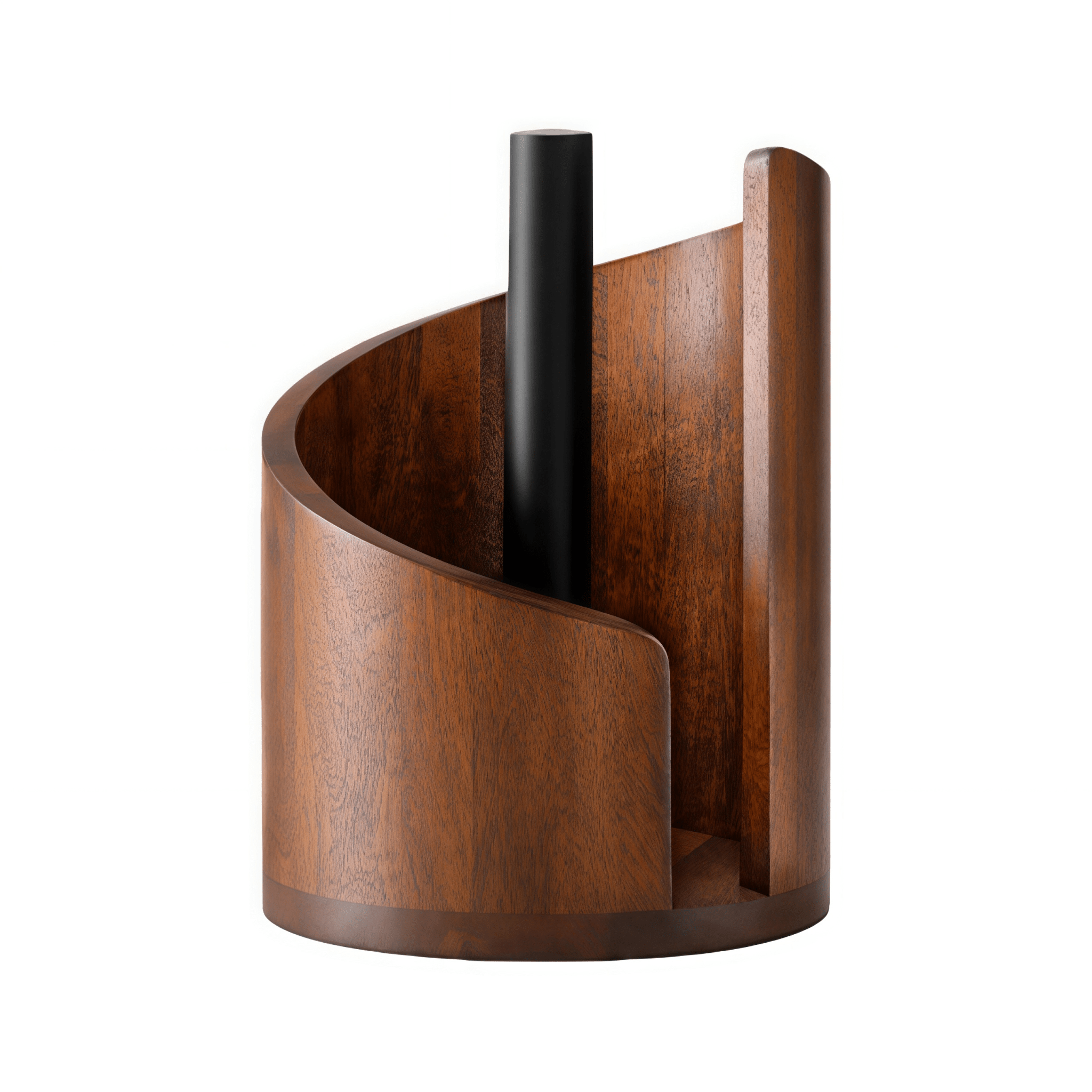 Oakory solid wood paper towel stand, curved design with black rod, anti-slip base