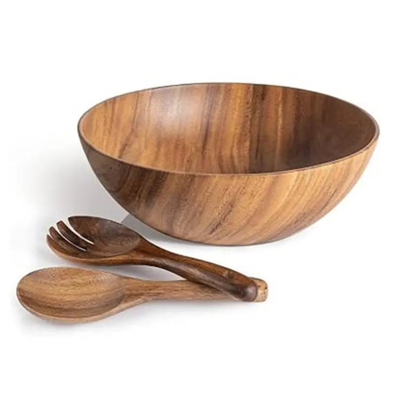 Solid Acacia Wood Salad Bowl Set | Includes Servers - OakoryOakory
