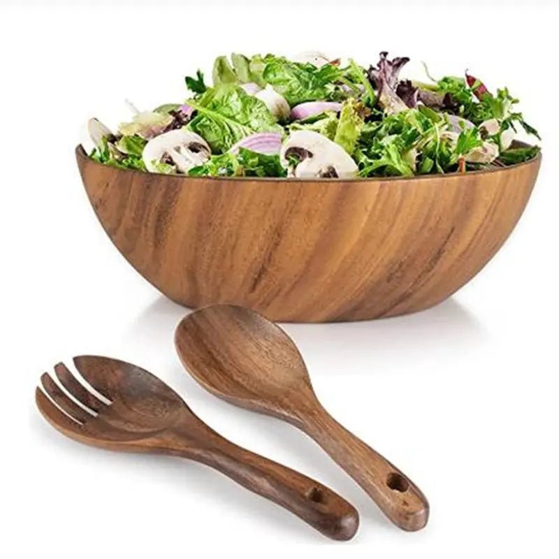 Solid Acacia Wood Salad Bowl Set | Includes Servers - OakoryOakory