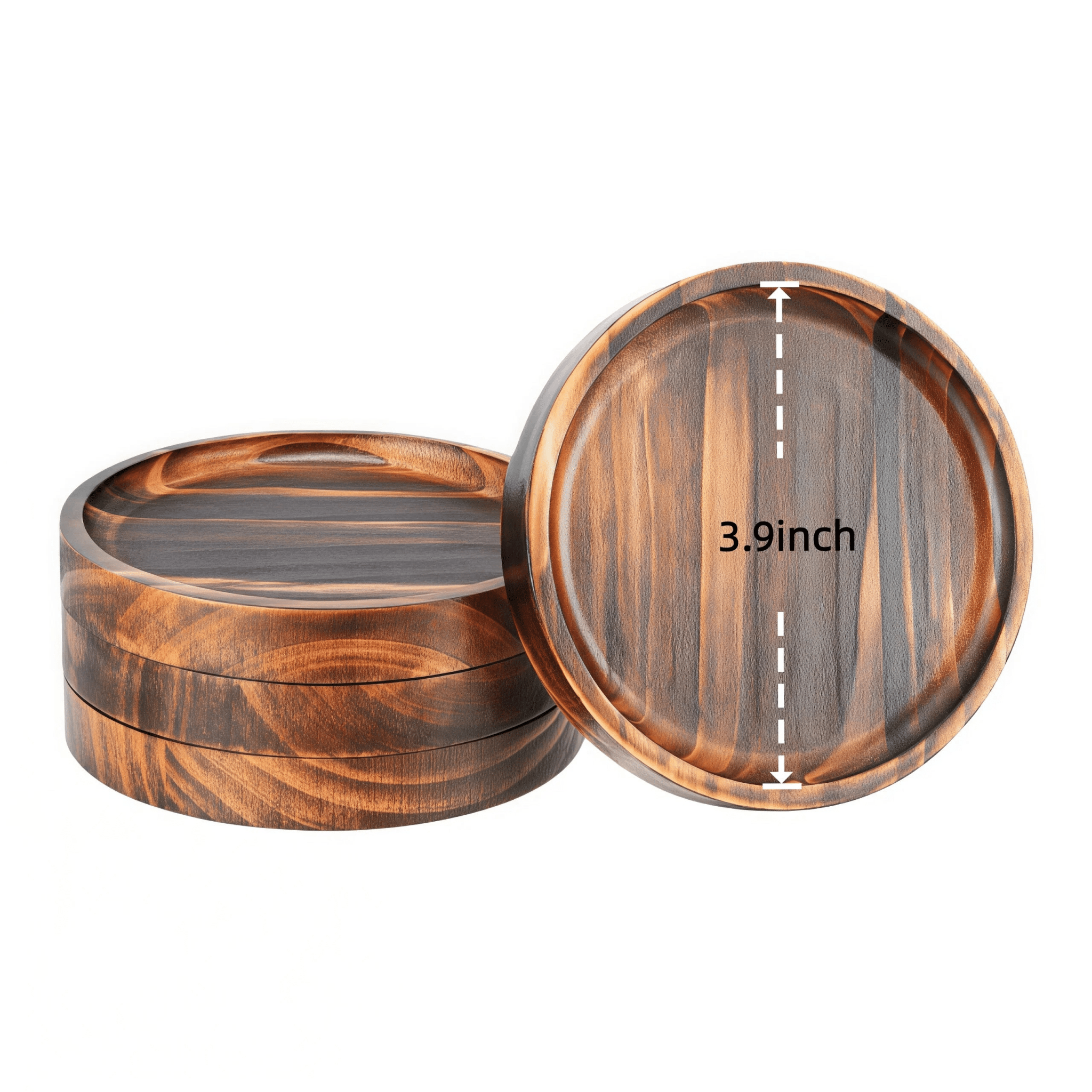 Size specification of Oakory solid wood drink coasters: 3.9 inches diameter