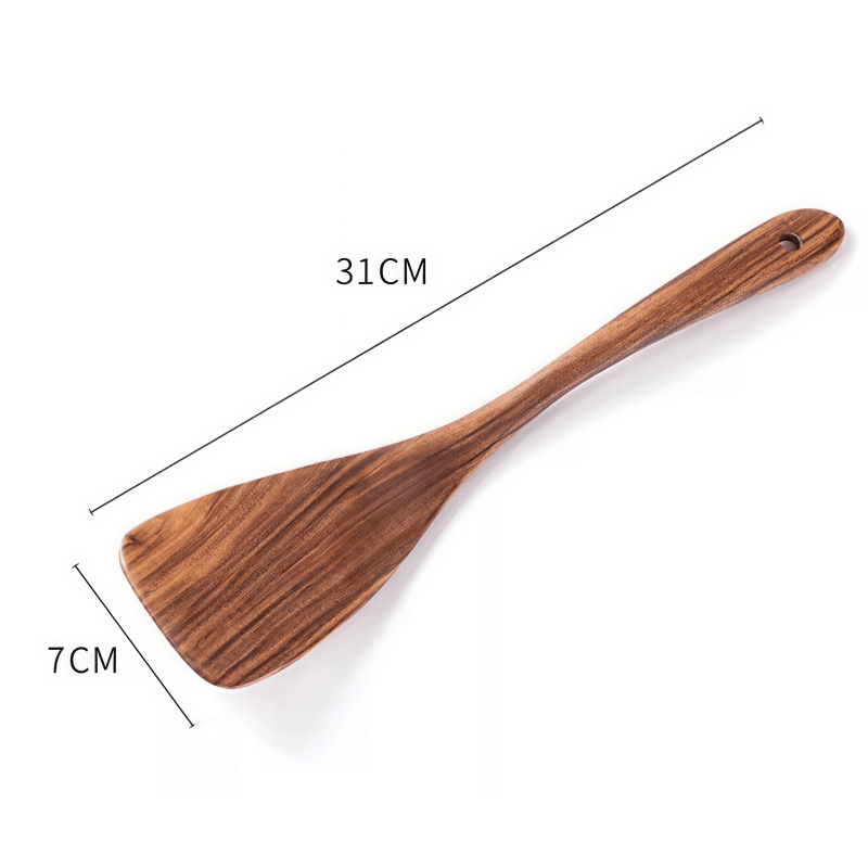 Size specification of Oakory teak kitchen spatula: 31cm length x 7cm width