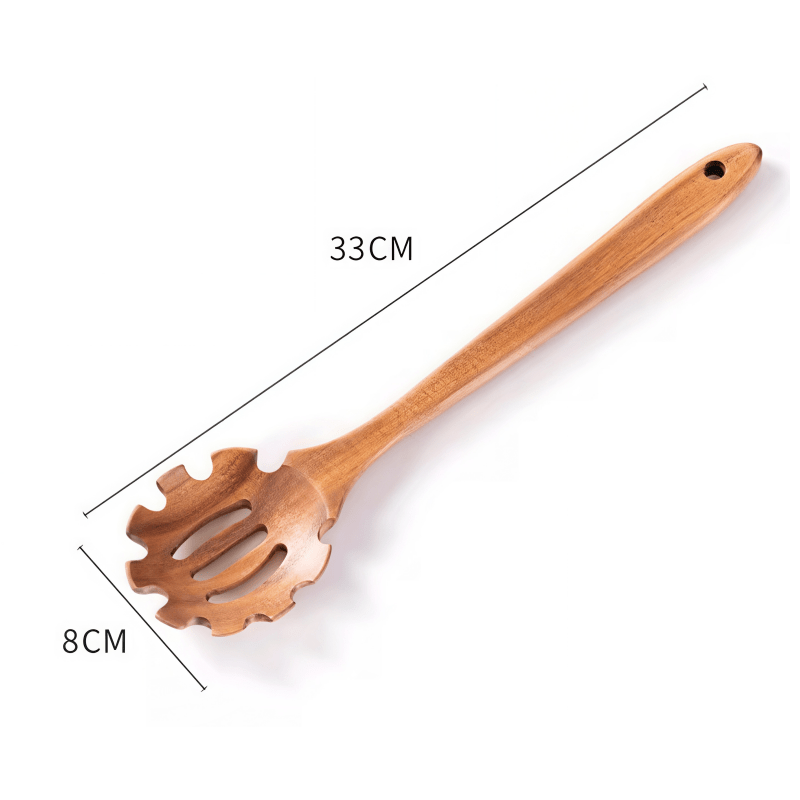 Size specification of Oakory teak pasta server: 33cm length x 8cm width