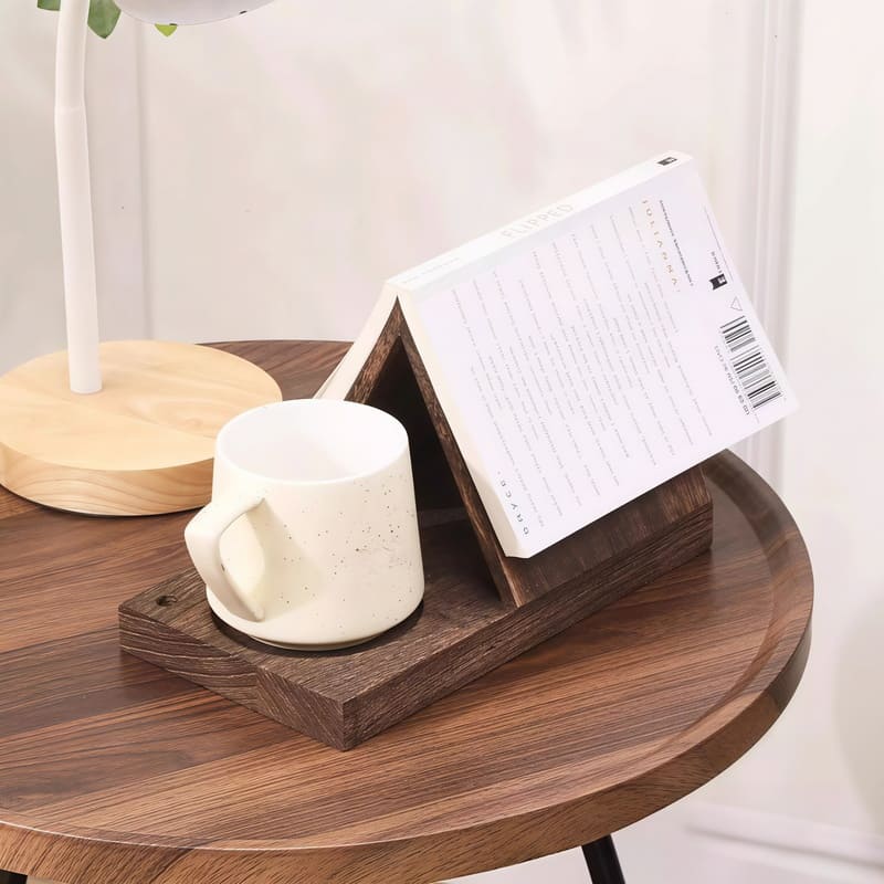 Triangle Wooden Book Rest with Cup Holder
