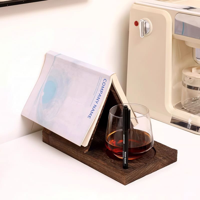 Triangle Wooden Book Rest with Cup Holder
