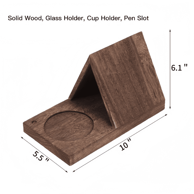 Triangle Wooden Book Rest with Cup Holder