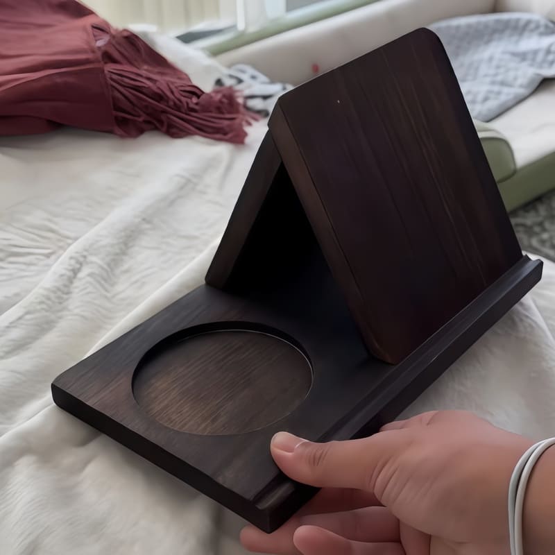 Triangle Wooden Book Rest with Cup Holder