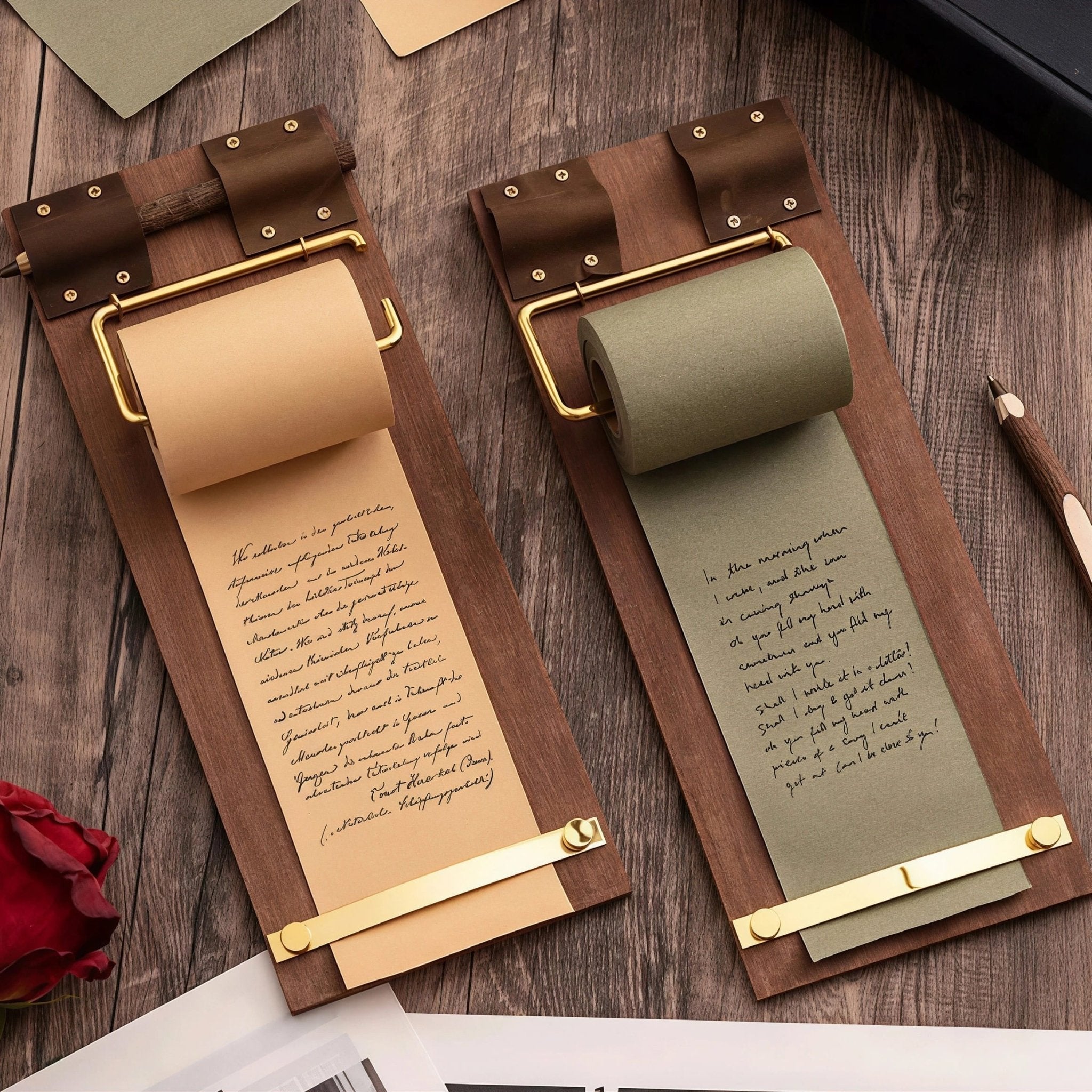 Vintage Wooden Hanging Note Board with Kraft Paper Roll