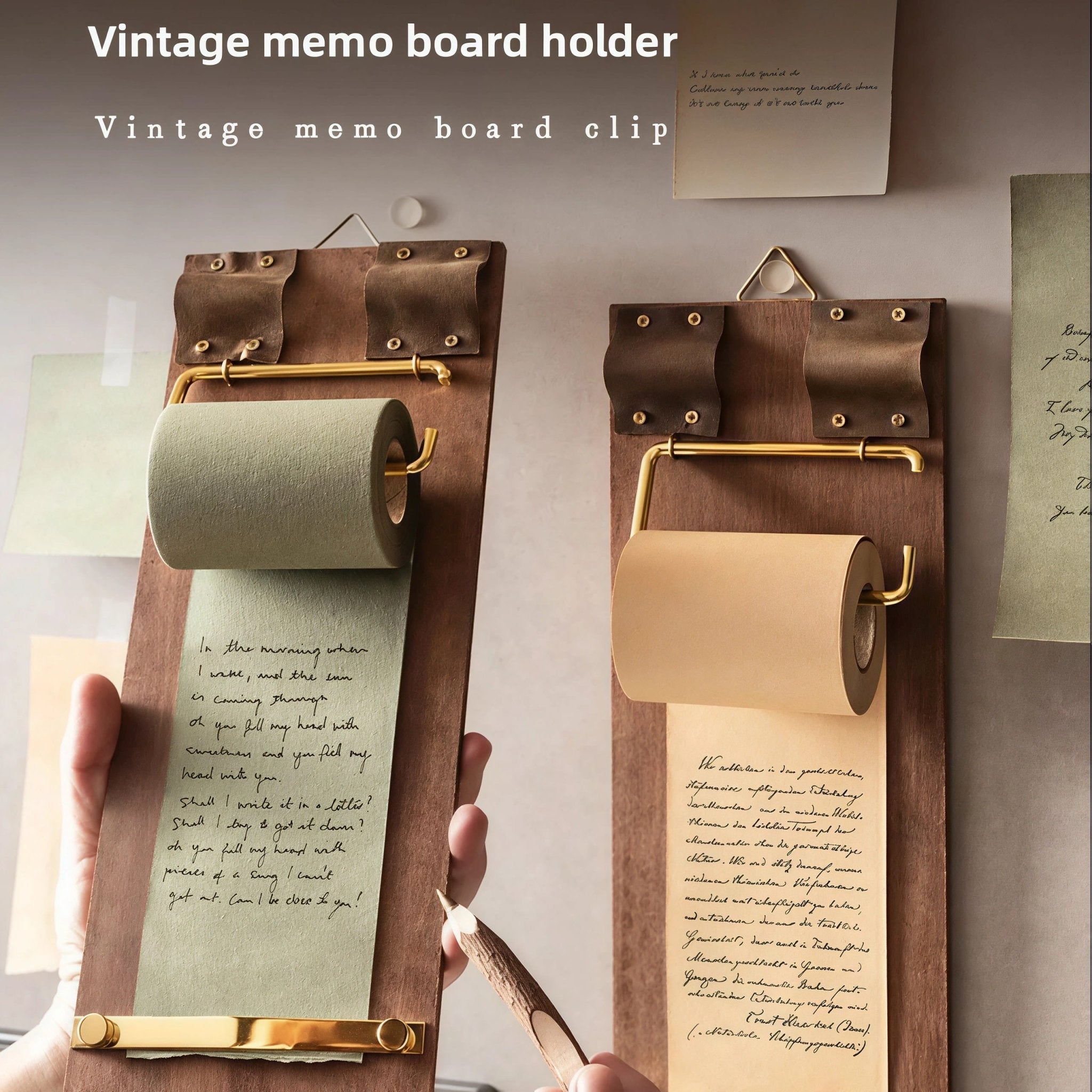 Vintage Wooden Hanging Note Board with Kraft Paper Roll