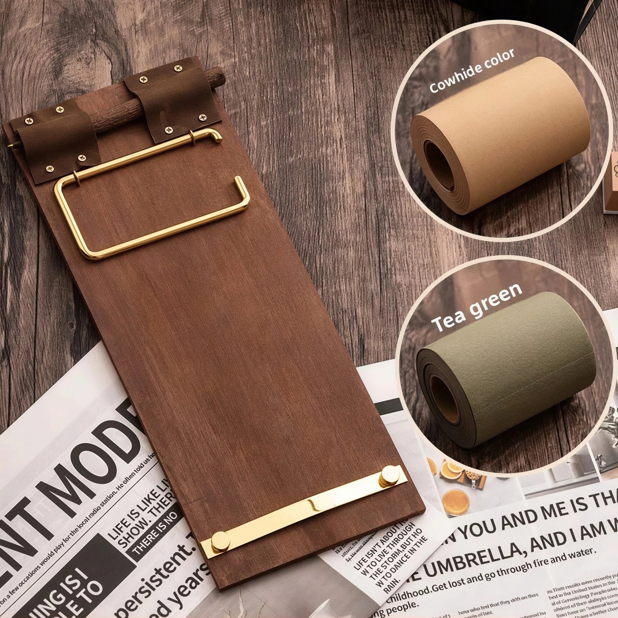 Vintage Wooden Hanging Note Board with Kraft Paper Roll