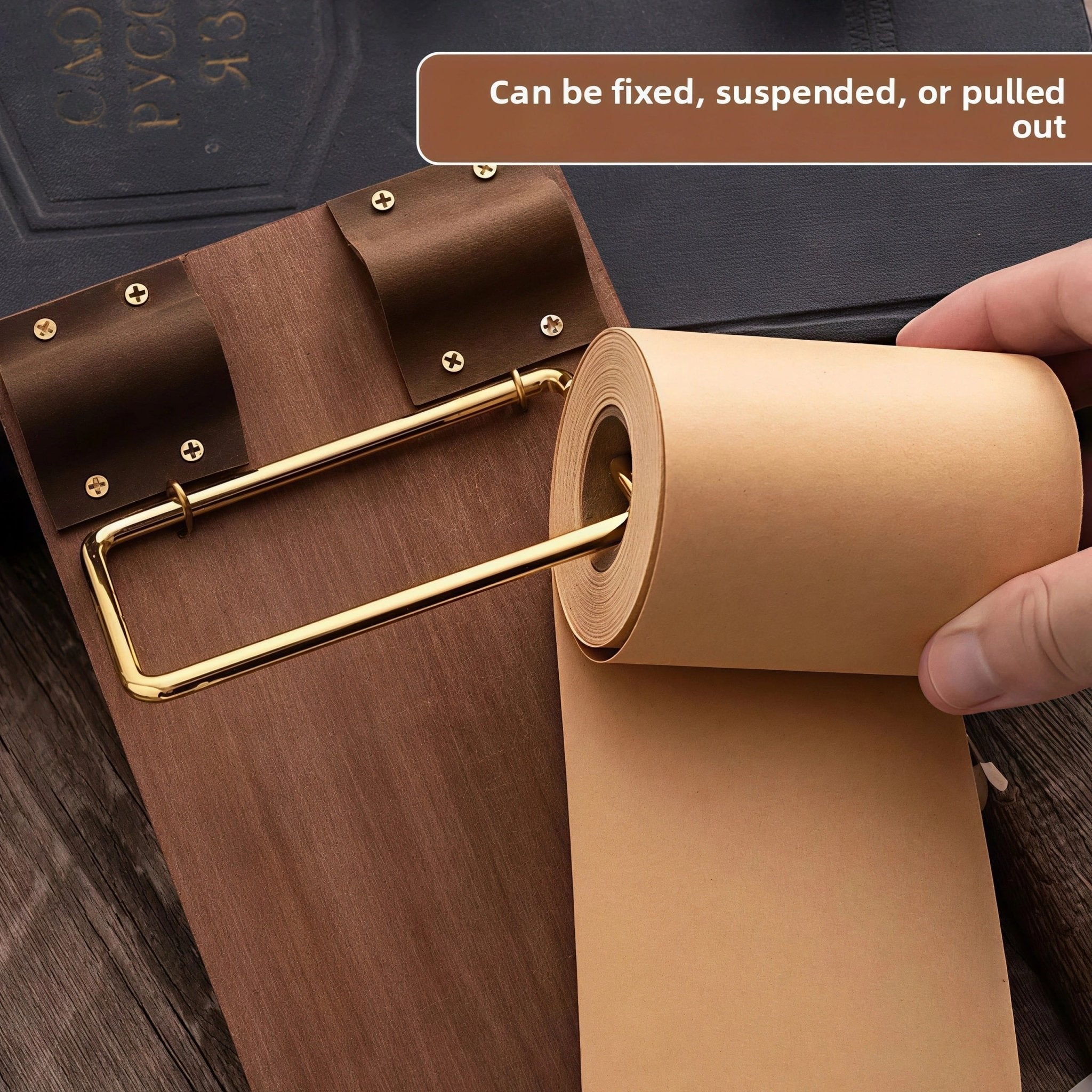 Vintage Wooden Hanging Note Board with Kraft Paper Roll