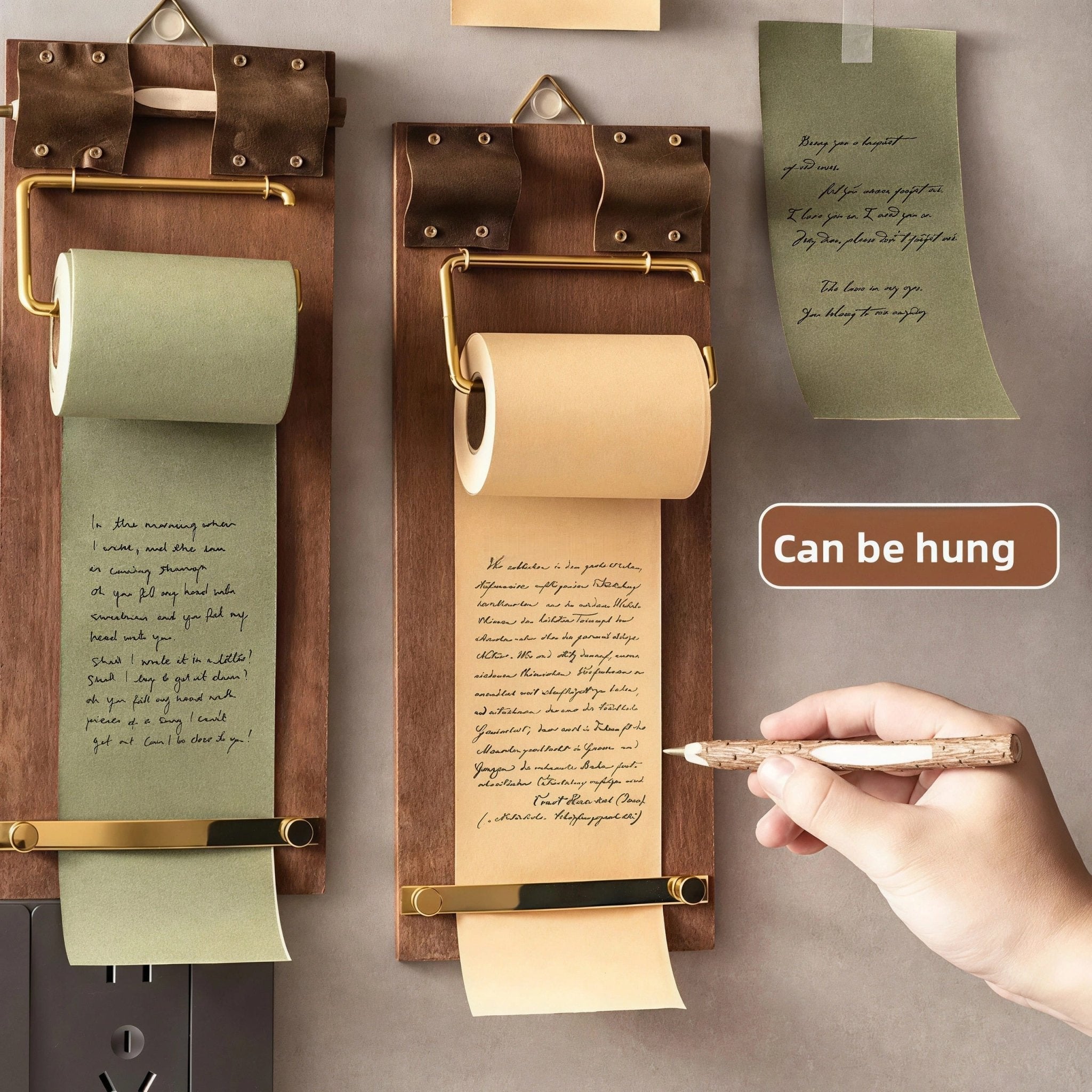 Vintage Wooden Hanging Note Board with Kraft Paper Roll