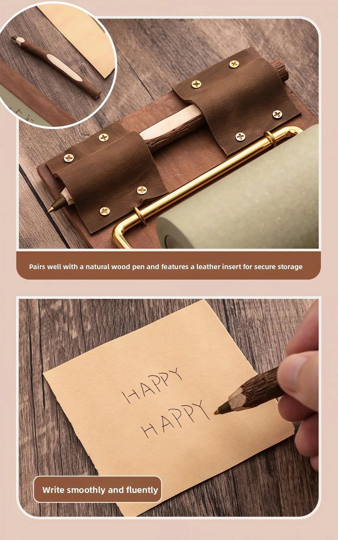 Vintage Wooden Hanging Note Board with Kraft Paper Roll