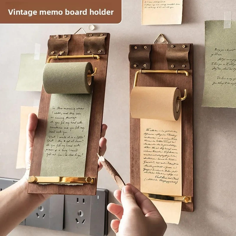 Vintage Wooden Hanging Note Board with Kraft Paper Roll