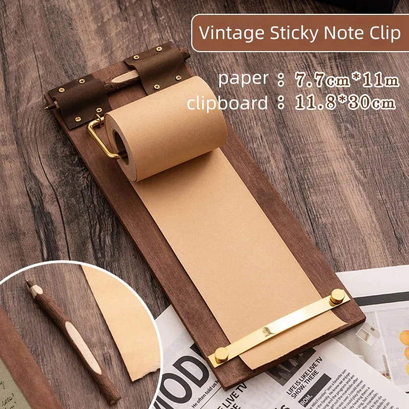 Vintage Wooden Hanging Note Board with Kraft Paper Roll