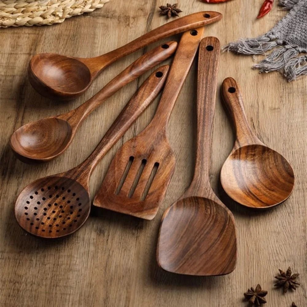 Wooden Cooking Utensils Set with Storage Holder (4–8 PCS) - OakoryOakory