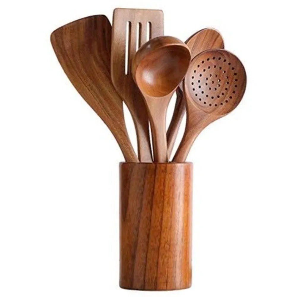 Wooden Cooking Utensils Set with Storage Holder (4–8 PCS) - OakoryOakory