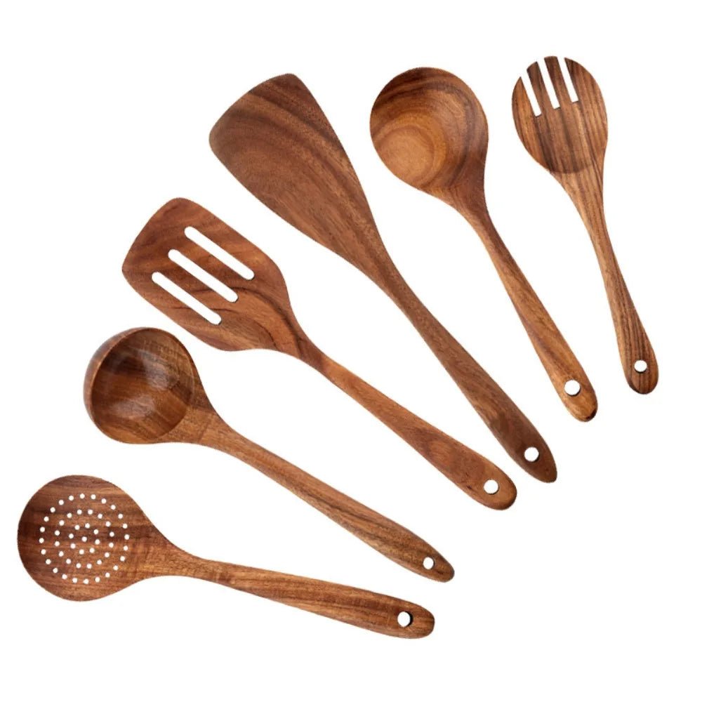 Wooden Cooking Utensils Set with Storage Holder (4–8 PCS) - OakoryOakory