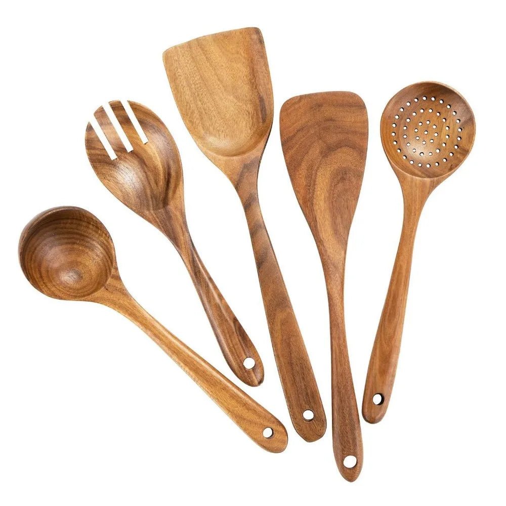 Wooden Cooking Utensils Set with Storage Holder (4–8 PCS) - OakoryOakory