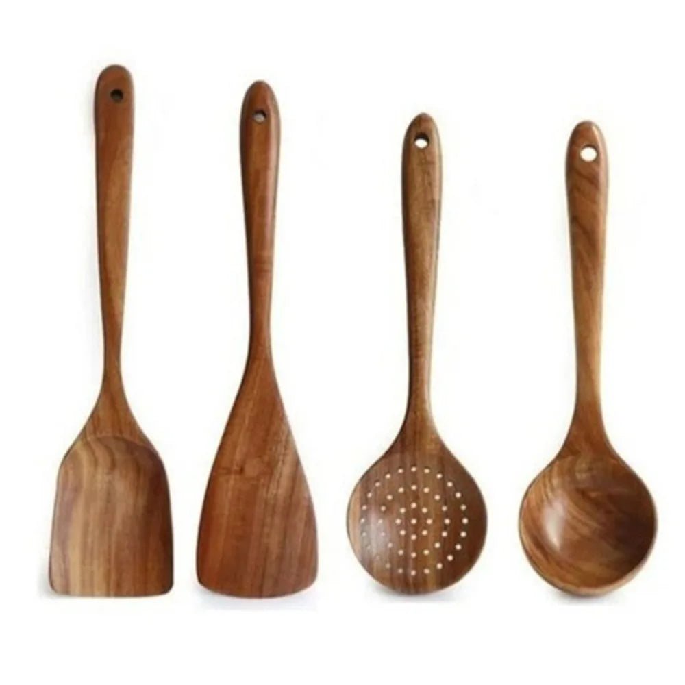 Wooden Cooking Utensils Set with Storage Holder (4–8 PCS) - OakoryOakory