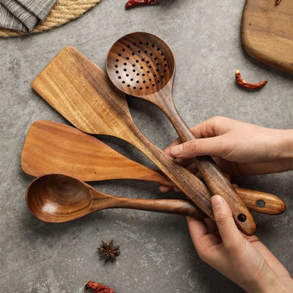Wooden Cooking Utensils Set with Storage Holder (4–8 PCS) - OakoryOakory
