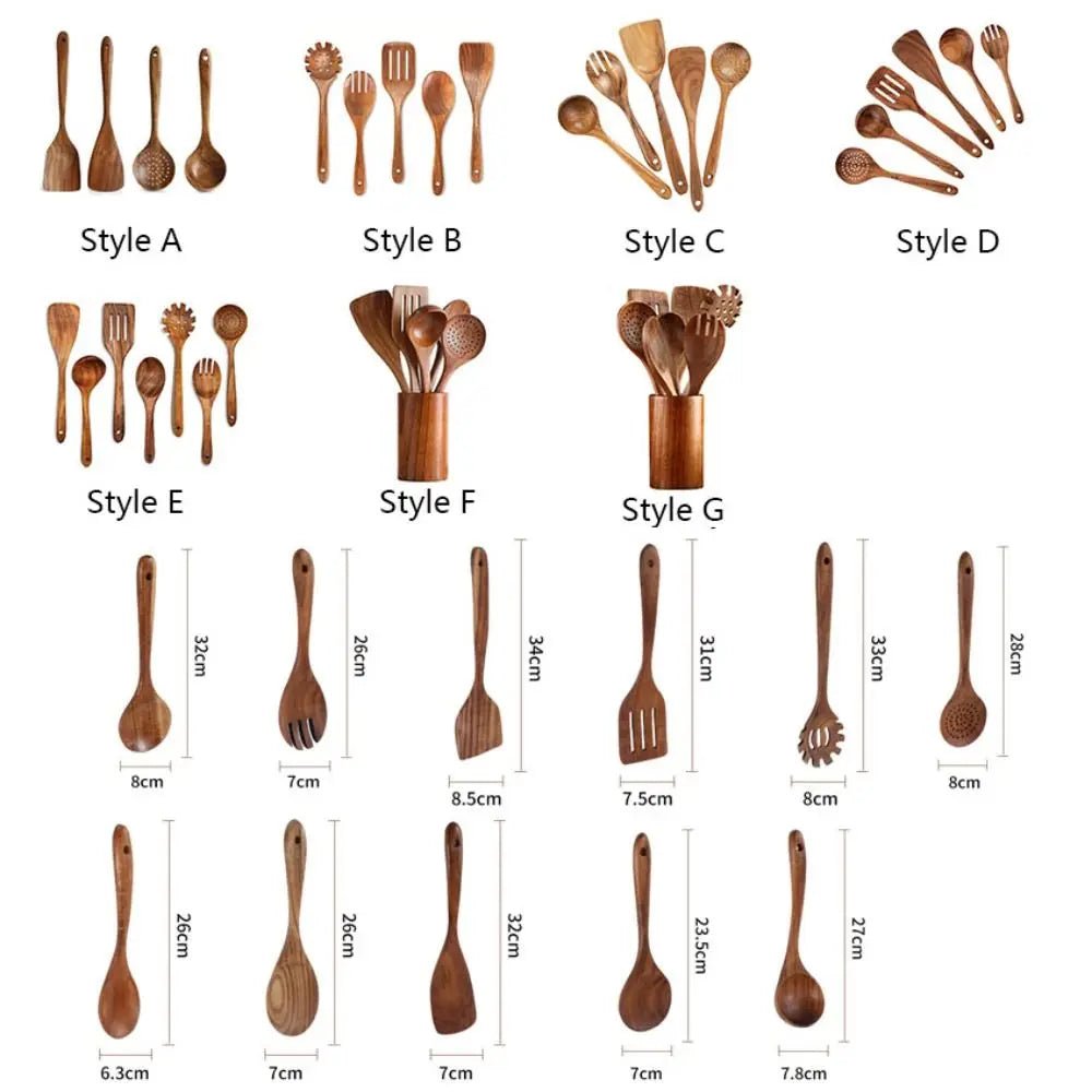 Wooden Cooking Utensils Set with Storage Holder (4–8 PCS) - OakoryOakory