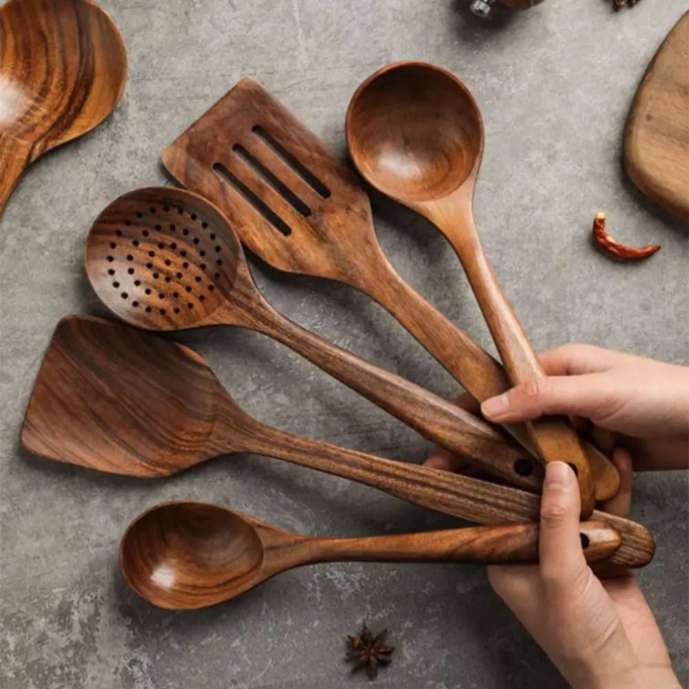 Wooden Cooking Utensils Set with Storage Holder (4–8 PCS) - OakoryOakory