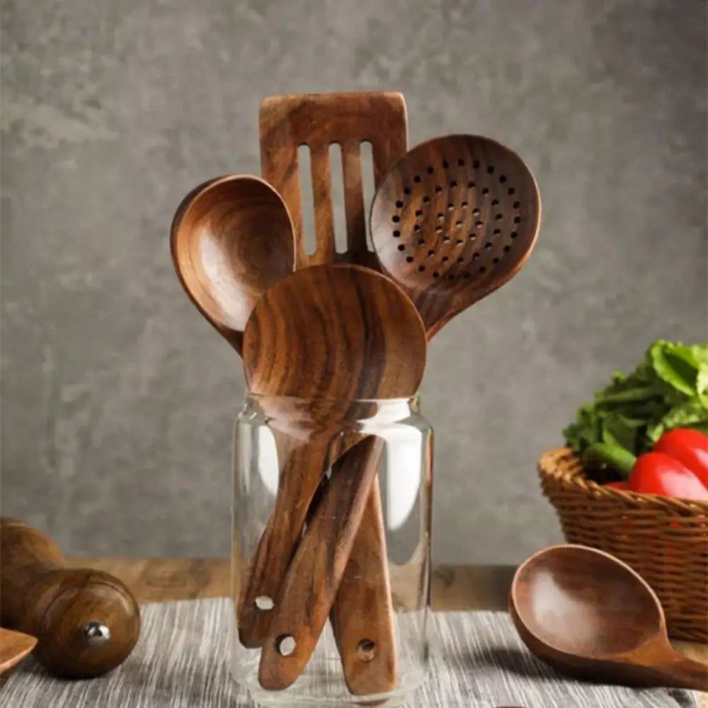 Wooden Cooking Utensils Set with Storage Holder (4–8 PCS) - OakoryOakory