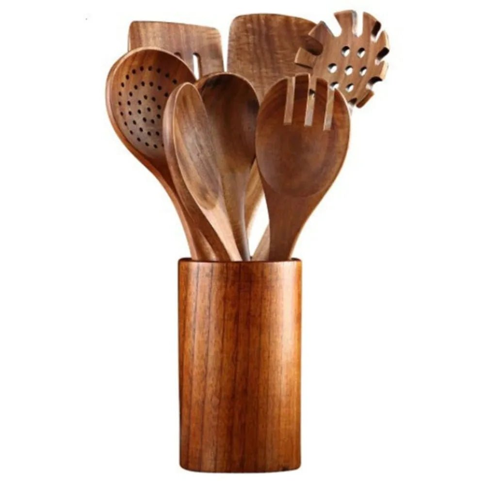 Wooden Cooking Utensils Set with Storage Holder (4–8 PCS) - OakoryOakory