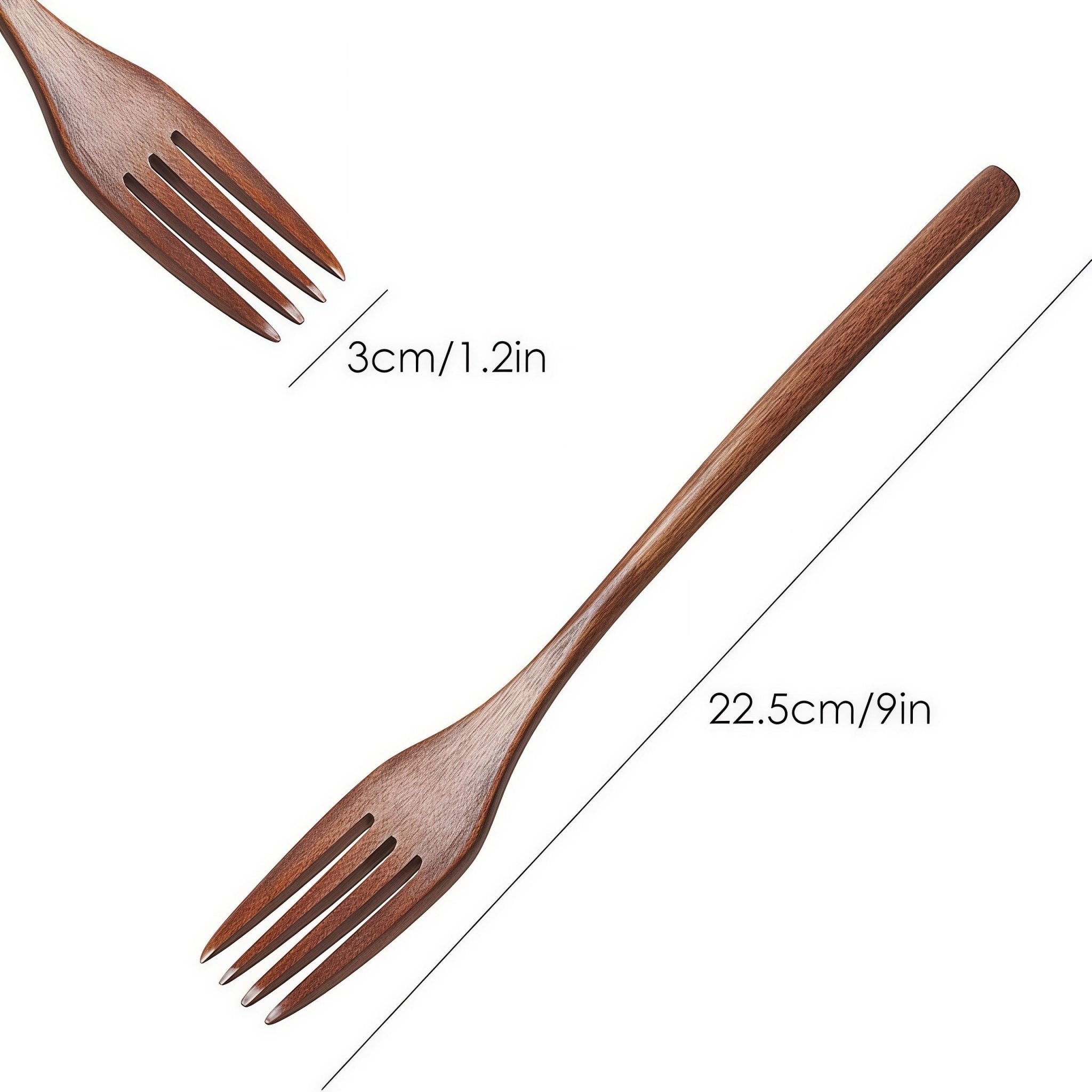 Size specifications of Oakory wooden fork: 22.5cm length x 3cm fork width